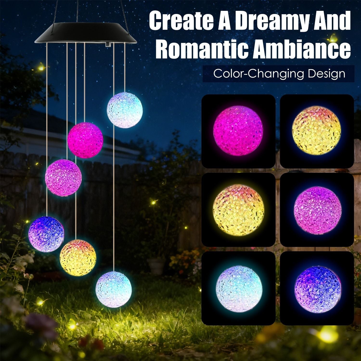 Solar Ball Wind Chime – 7 Color Changing LED Outdoor Garden Decor, IPX4 Waterproof