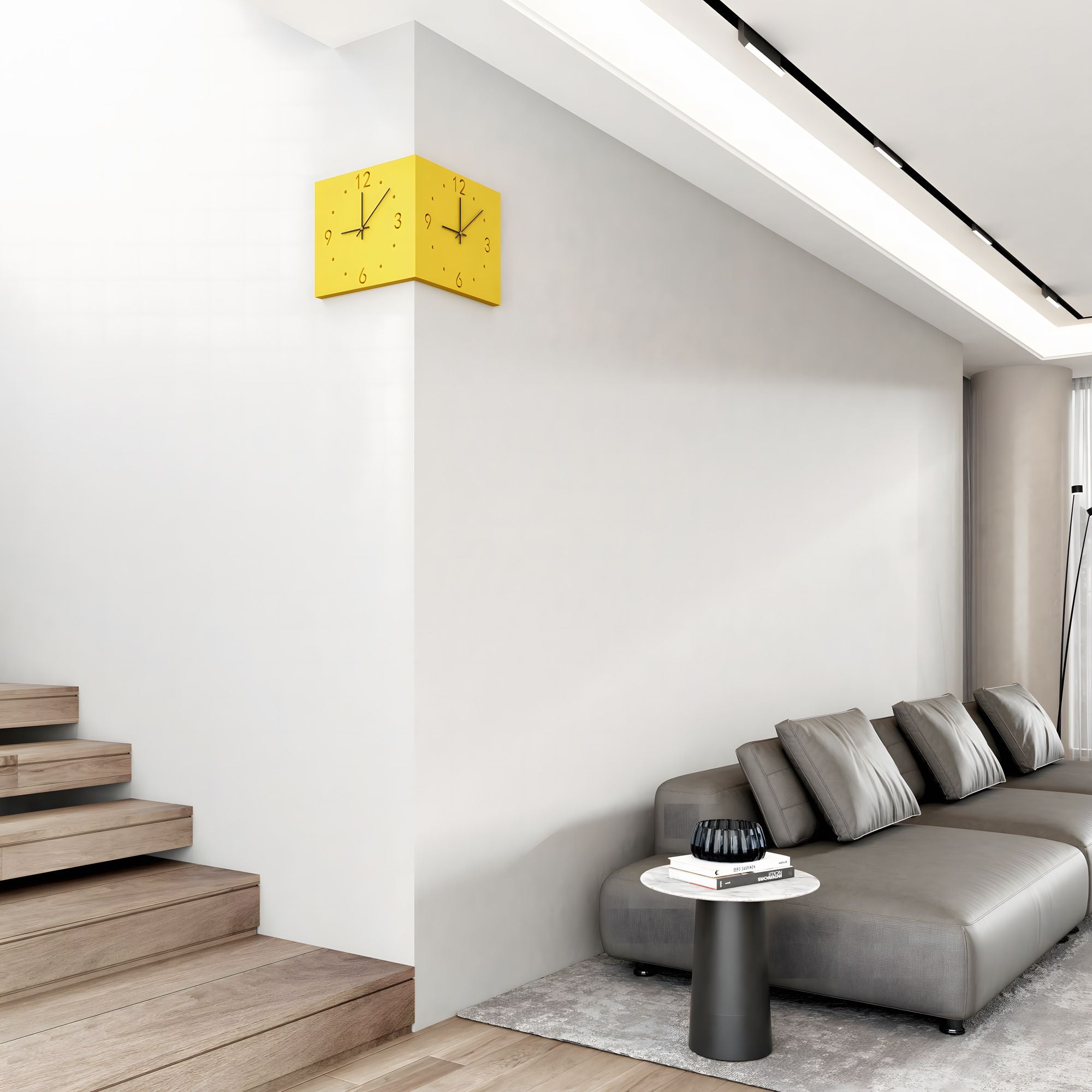 Nordic Modern Corner Wall Clock – Minimalist Cube Clock with Sensor Night Light