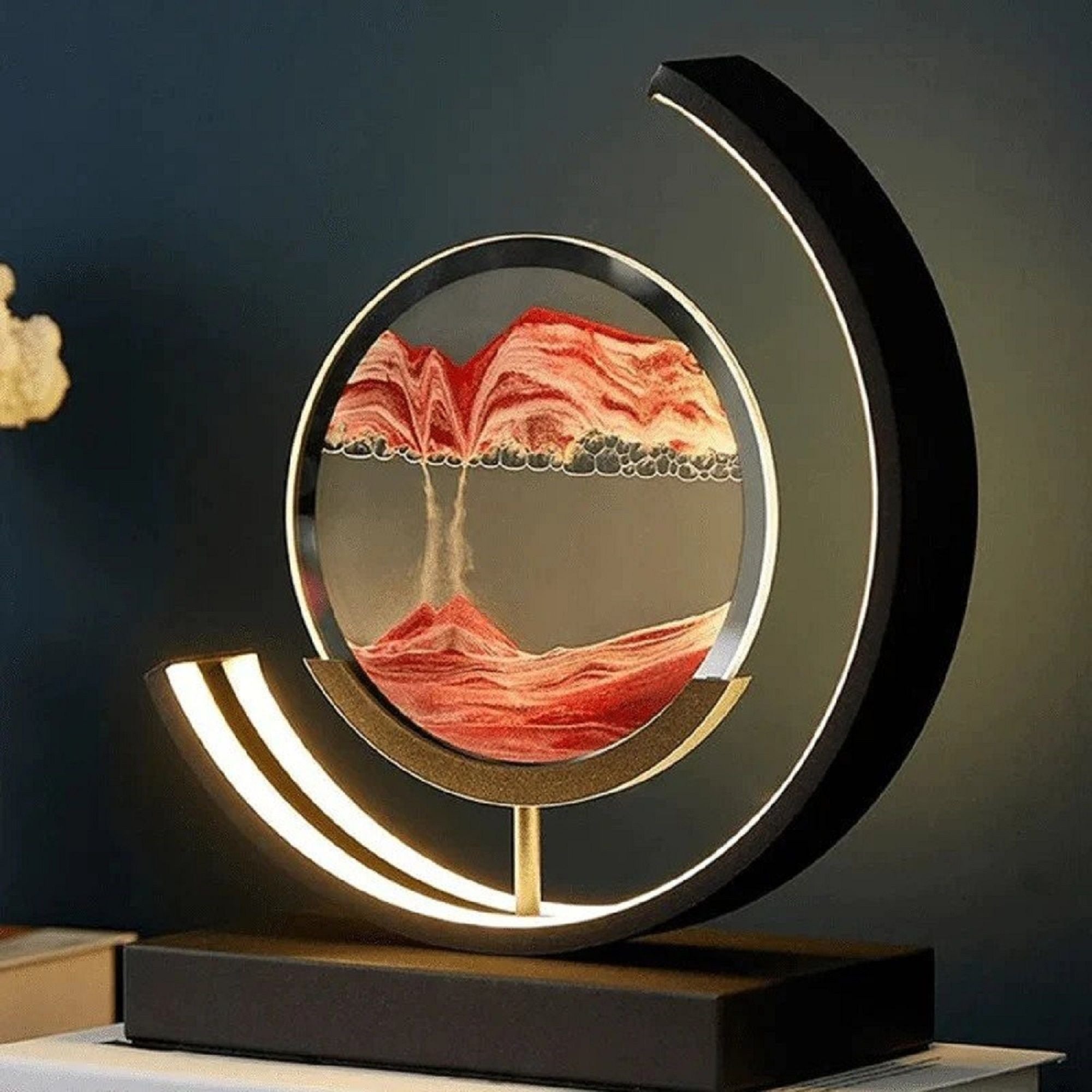 3D Moving Sand Art Lamp – LED Round Sandscape Light with Stand (3 Colors) for Relaxation, Home & Office Décor