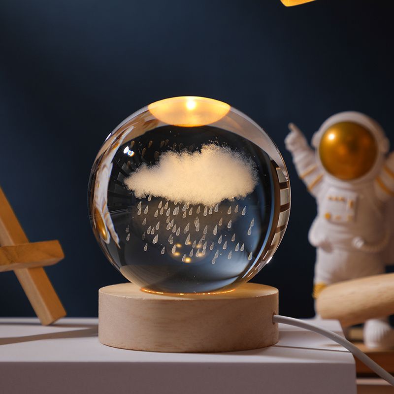 3D Crystal Ball Night Light – Galaxy & Space Desktop Lamp with Wood Base