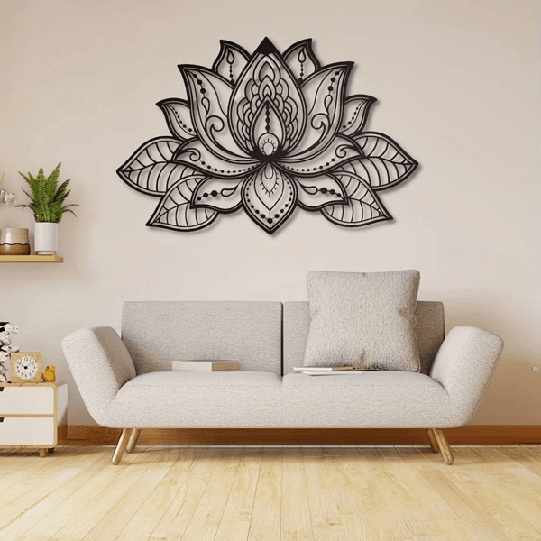 Black Metal Lotus Flower Wall Art – Boho Mandala Decor for Home & Meditation Spaces