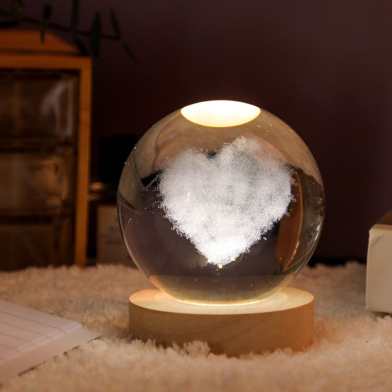 3D Crystal Ball Night Light – Galaxy & Space Desktop Lamp with Wood Base