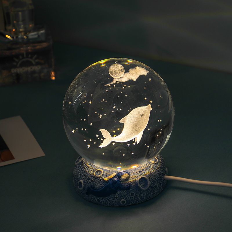 Ocean Series Crystal Ball Night Light – Glowing Desktop Ornament with Sea Creature Scenes