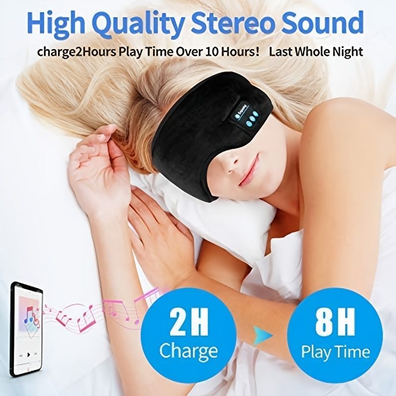 Wireless Sleep Mask Headphones — Bluetooth Music Eye Mask for Side Sleepers, Ultra0Soft Thin Speakers for Men & Women
