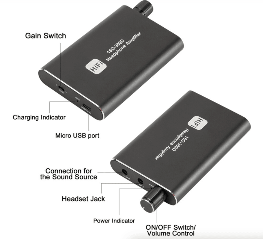 Portable HIFI Headphone Amplifier — 16-300Ω Earphone AMP with 3.5mm Audio & USB Cable