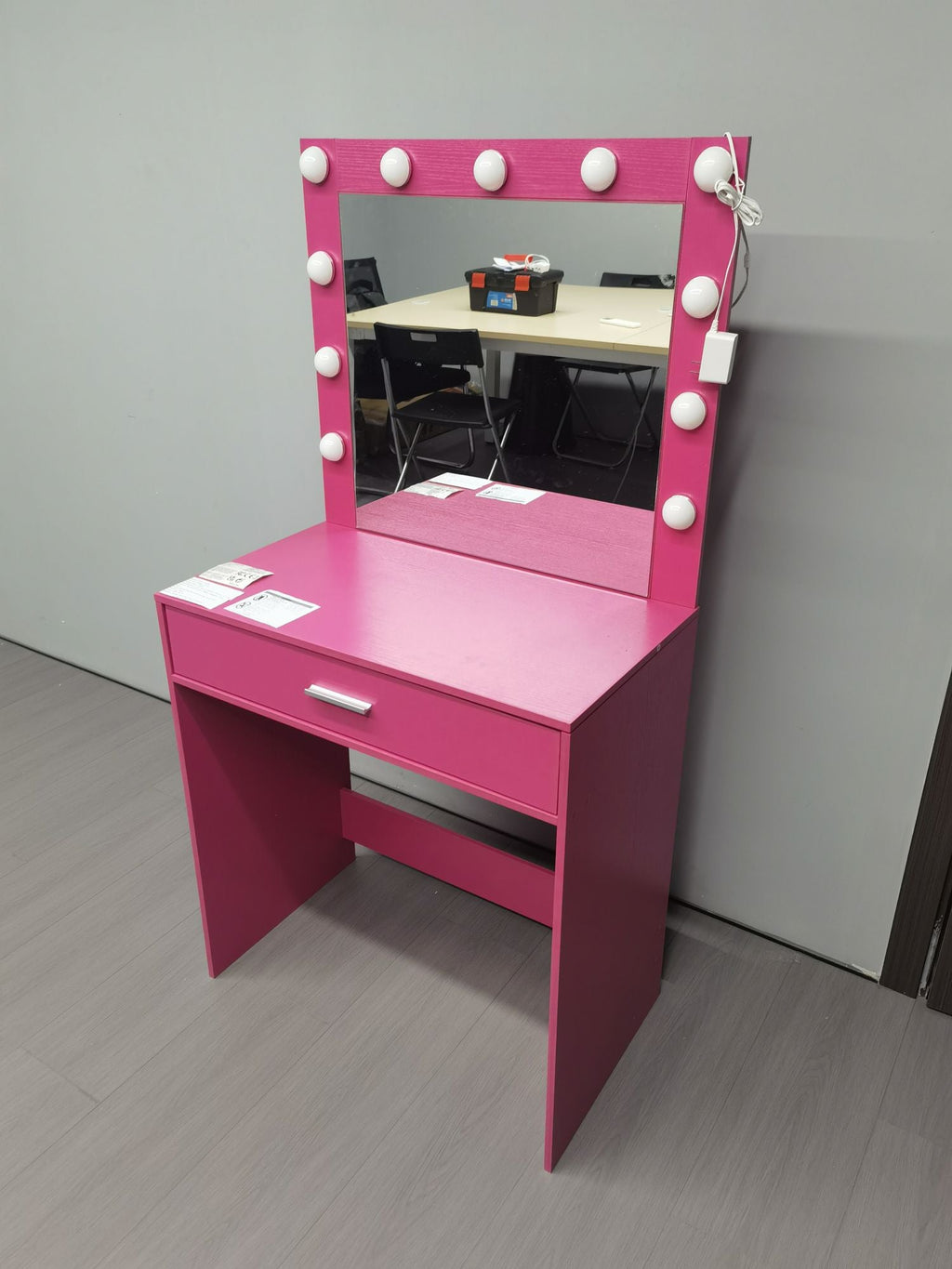 Hot Pink Vanity Desk with Lighted Mirror & Large Drawer