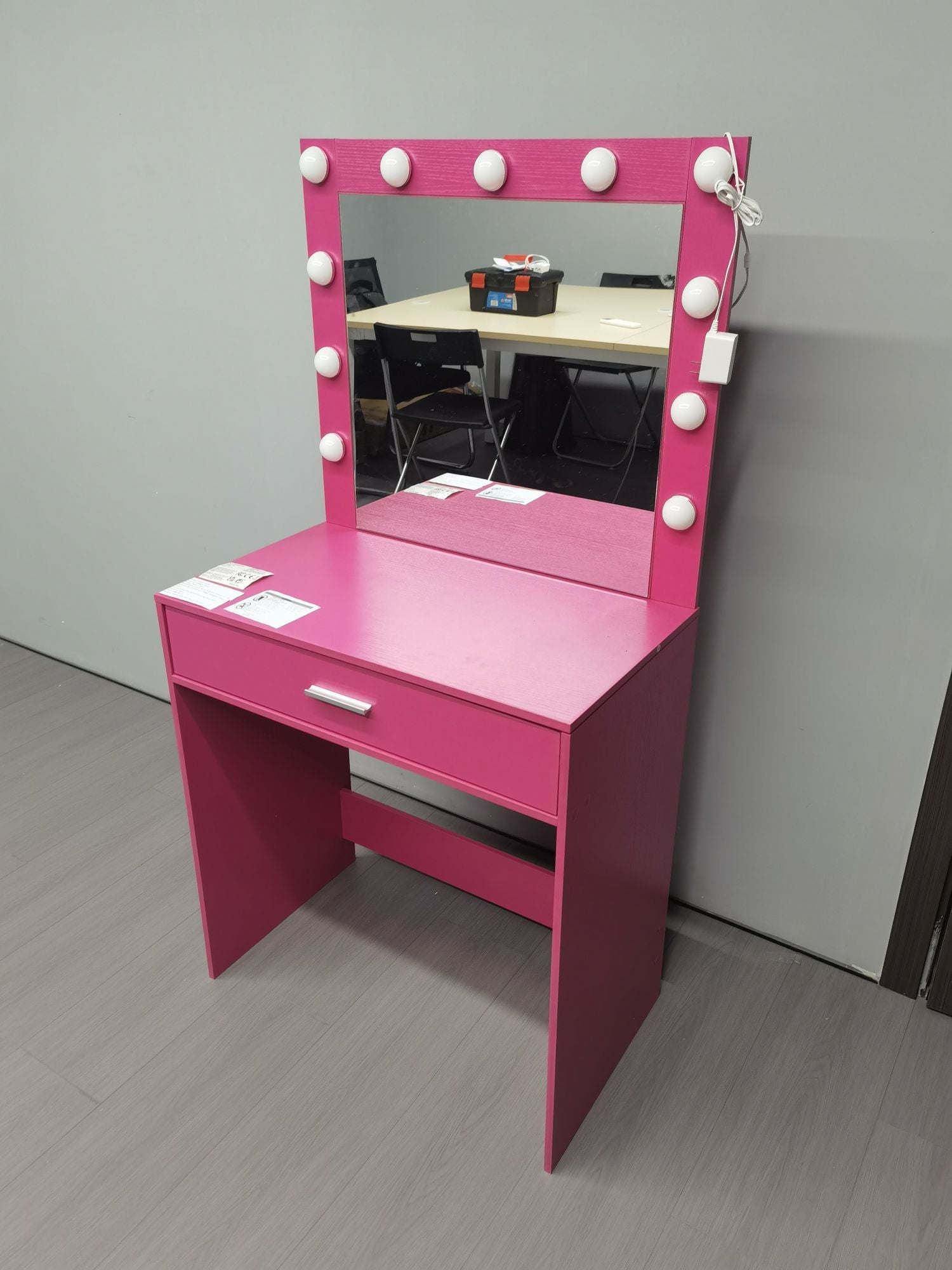 Hot Pink Vanity Desk with Lighted Mirror & Large Drawer