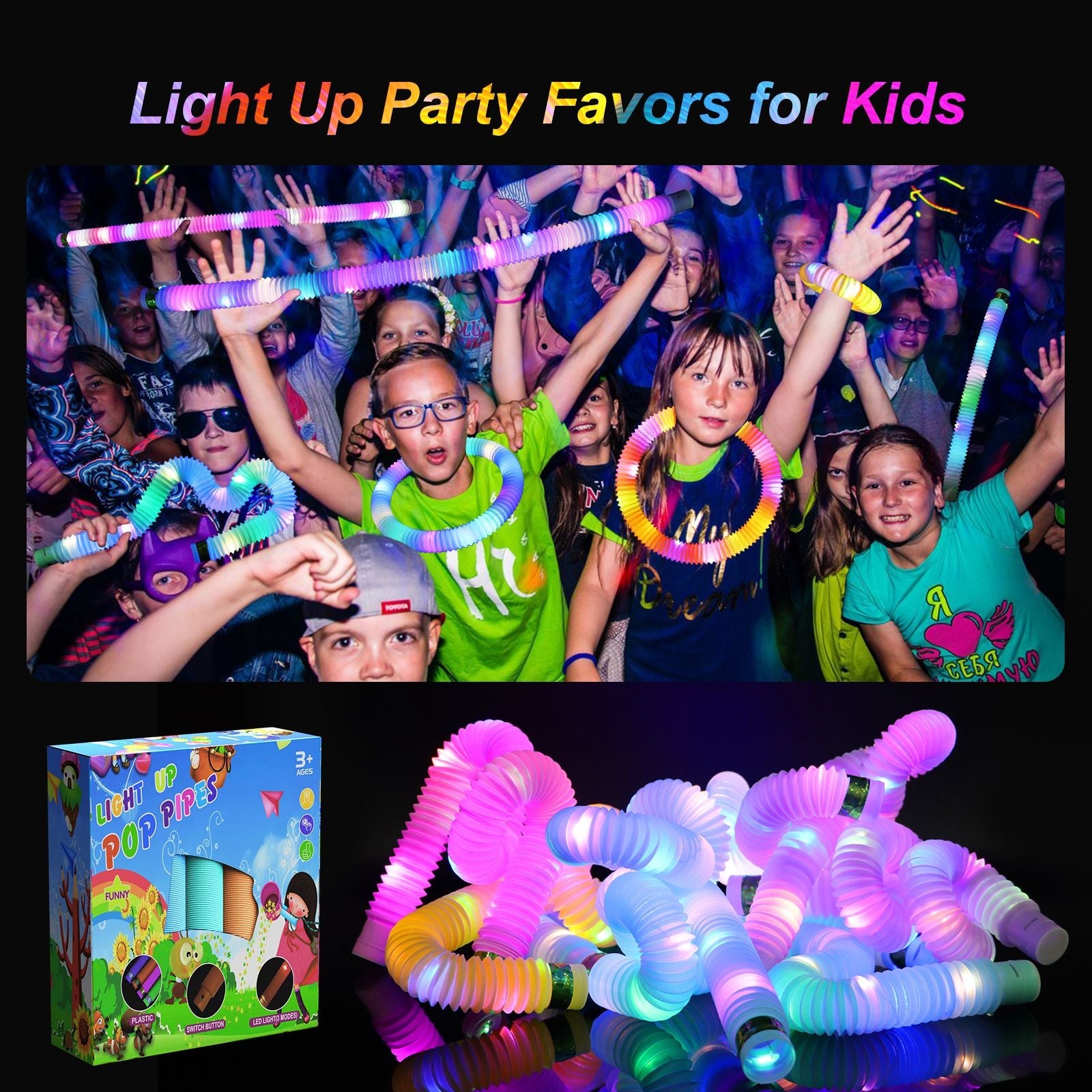 LED Glow Pop Tubes – Light Up Sensory Toy for Kids Party Christmas Holiday Gift