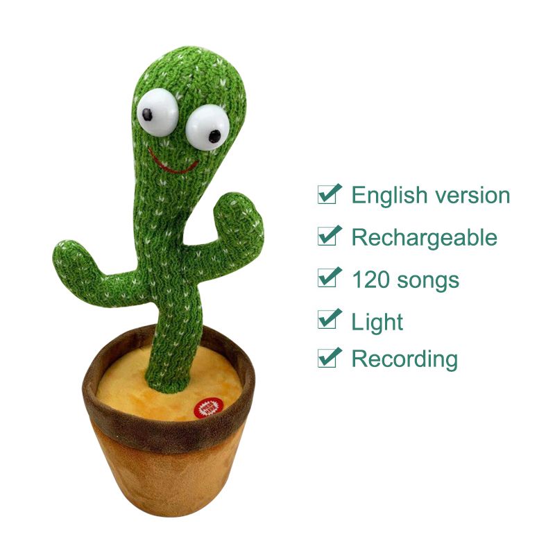 Dancing Cactus Plush Toy – Singing Recording LED Light Kids Educational Gift