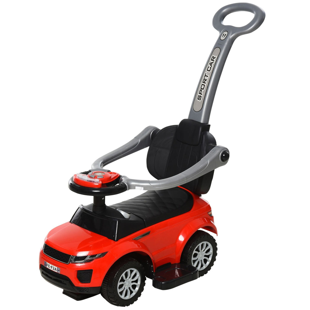 Kids 3‑in‑1 Push Car Ride‑On Stroller – Sliding Walking Toy with Horn, Music & Safety Bar (Red)