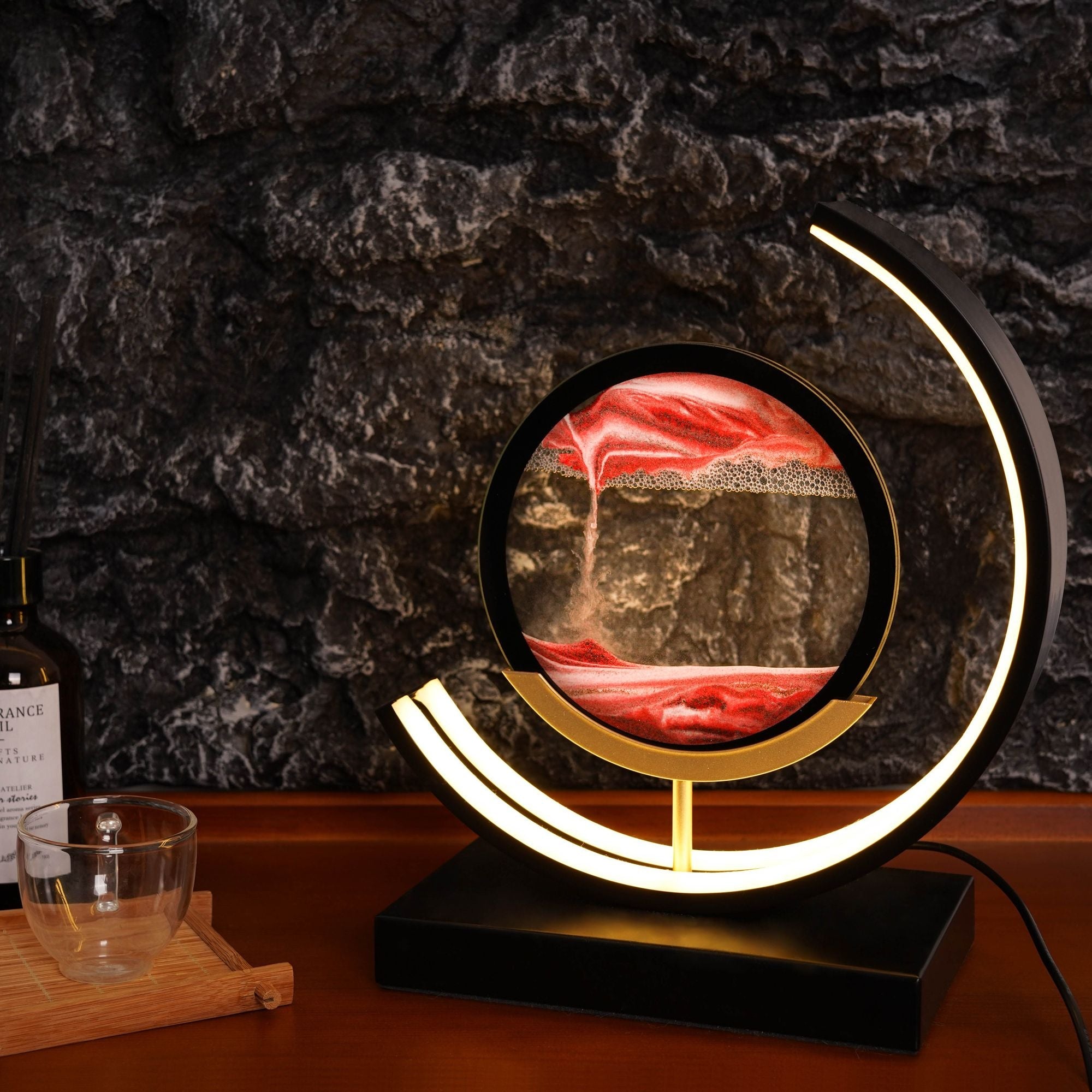 3D Moving Sand Art Lamp – LED Round Sandscape Light with Stand (3 Colors) for Relaxation, Home & Office Décor
