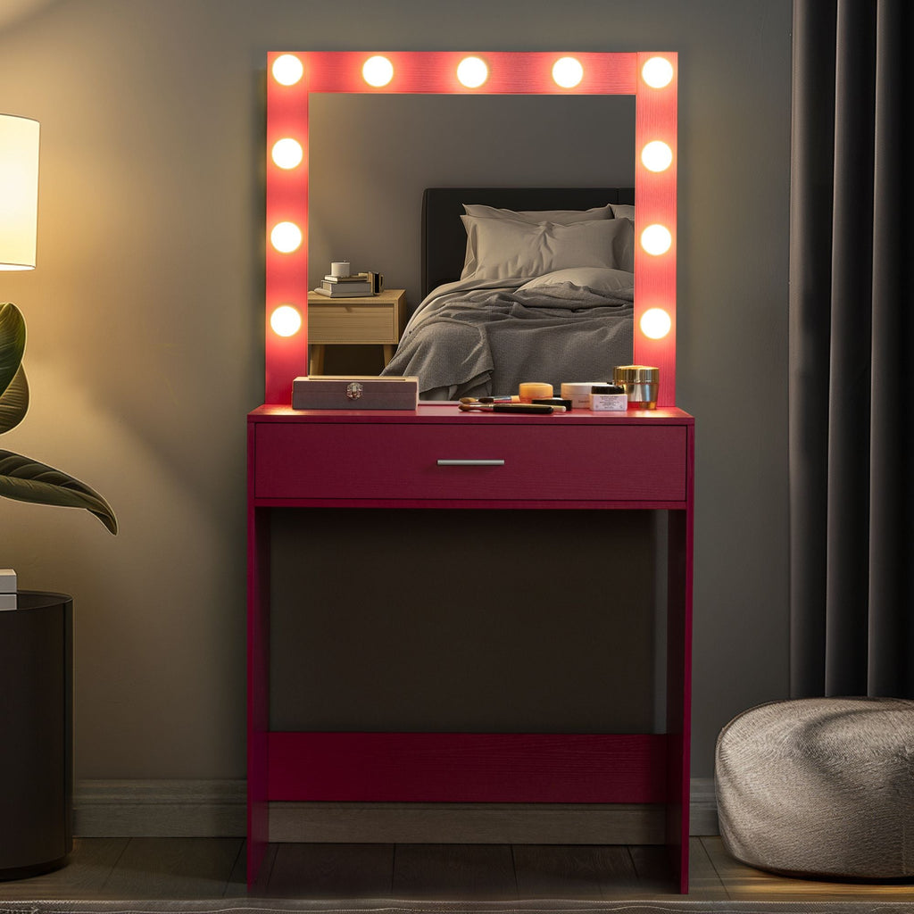 Hot Pink Vanity Desk with Lighted Mirror & Large Drawer