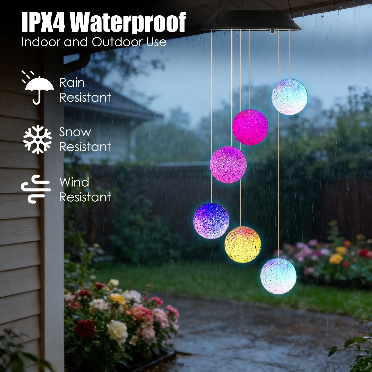 Solar Ball Wind Chime – 7 Color Changing LED Outdoor Garden Decor, IPX4 Waterproof