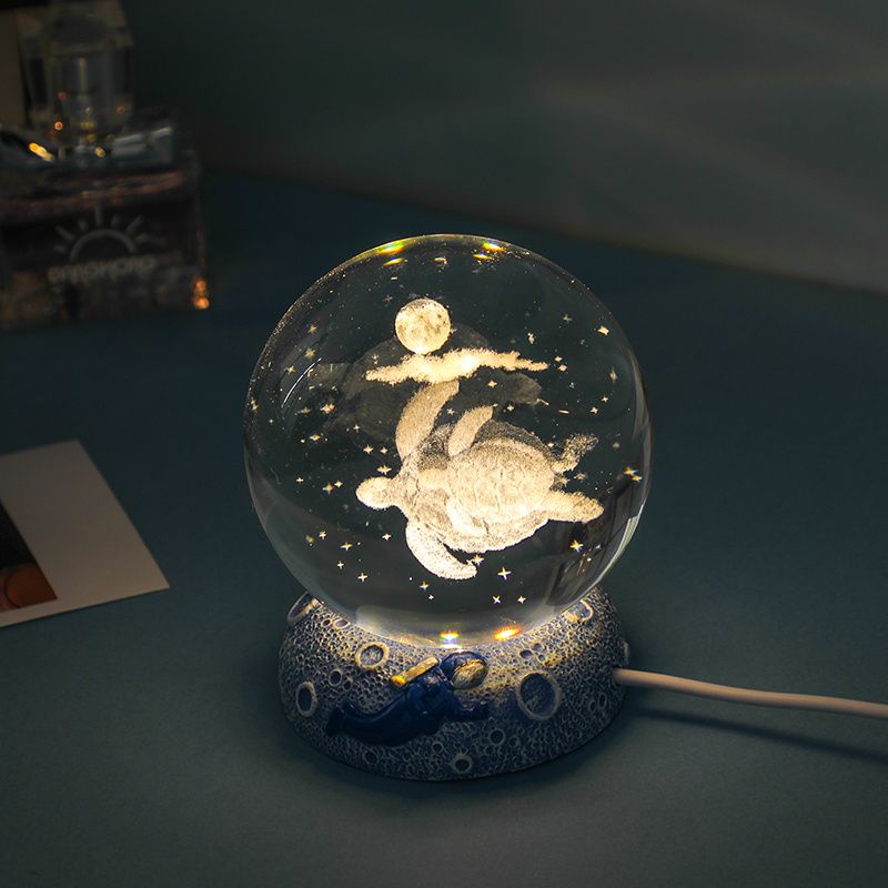 Ocean Series Crystal Ball Night Light – Glowing Desktop Ornament with Sea Creature Scenes
