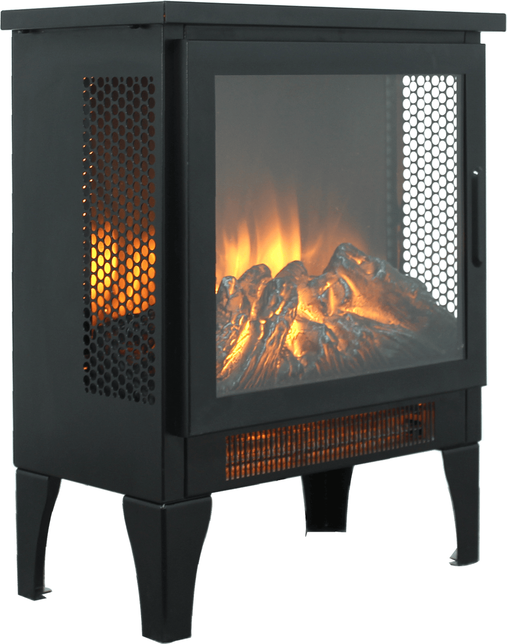 17" Freestanding Electric Fireplace Stove Heater with 3D Flame Effect – 1400W/700W, Overheat Protection & Panoramic View