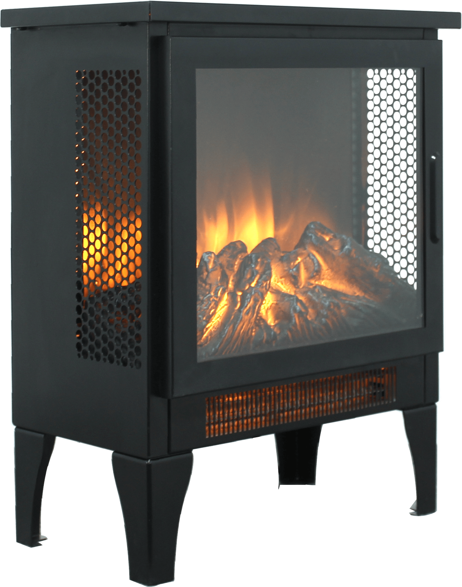 17" Freestanding Electric Fireplace Stove Heater with 3D Flame Effect – 1400W/700W, Overheat Protection & Panoramic View