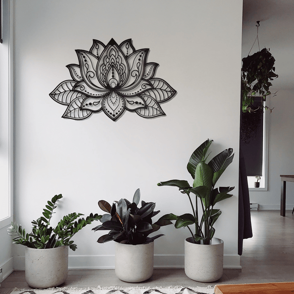 Black Metal Lotus Flower Wall Art – Boho Mandala Decor for Home & Meditation Spaces