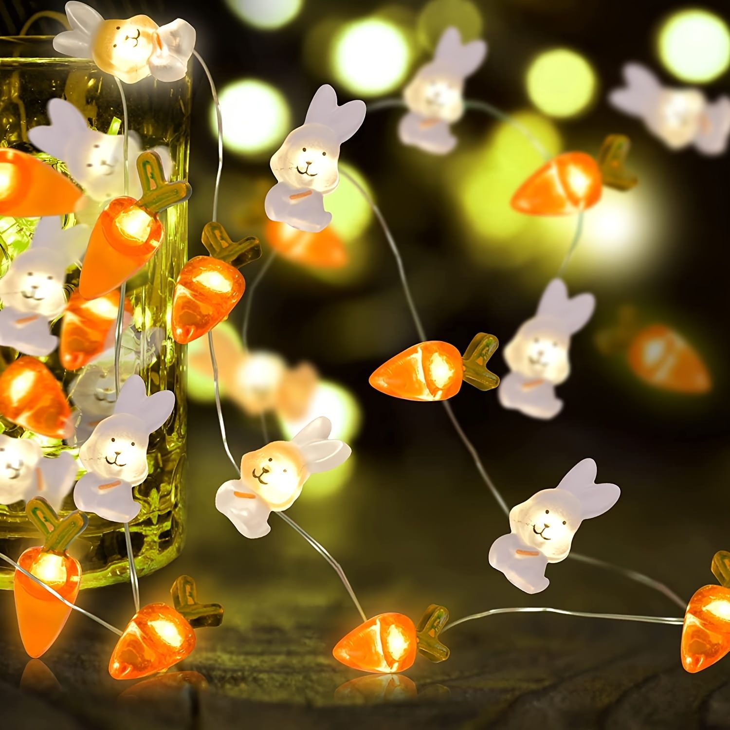 Bunny & Carrot String Lights – Battery‑Operated Easter Fairy Lights for Indoor/Outdoor Spring Décor