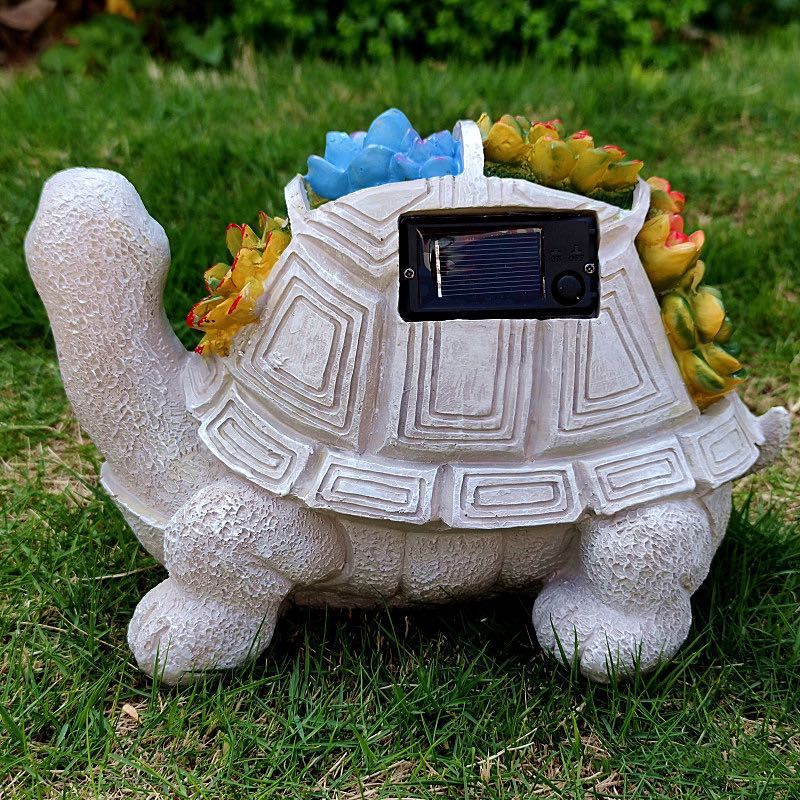 Solar LED Turtle Succulent Planter – Resin Garden Statue Ornament for Outdoor & Home Decor
