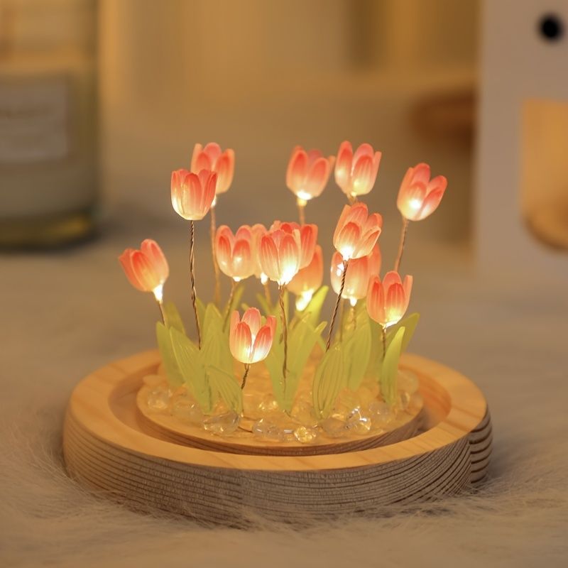 Tulip Glass Dome Night Light – LED Flower Lamp Gift for Women Mom Birthday Christmas