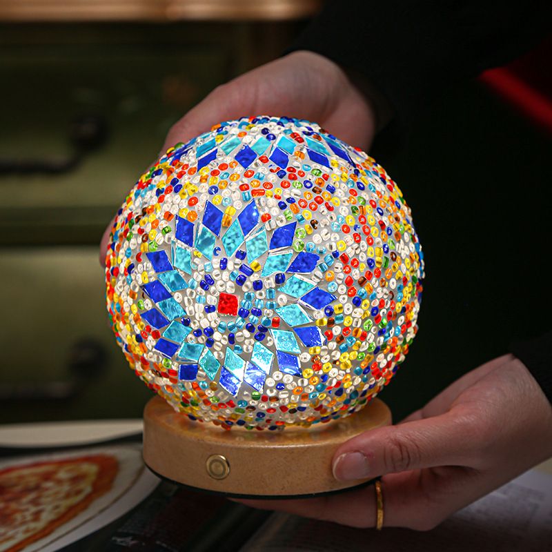 Bohemian Mosaic Globe Night Light – RGB Color Changing LED Table Lamp with Remote & USB Charging