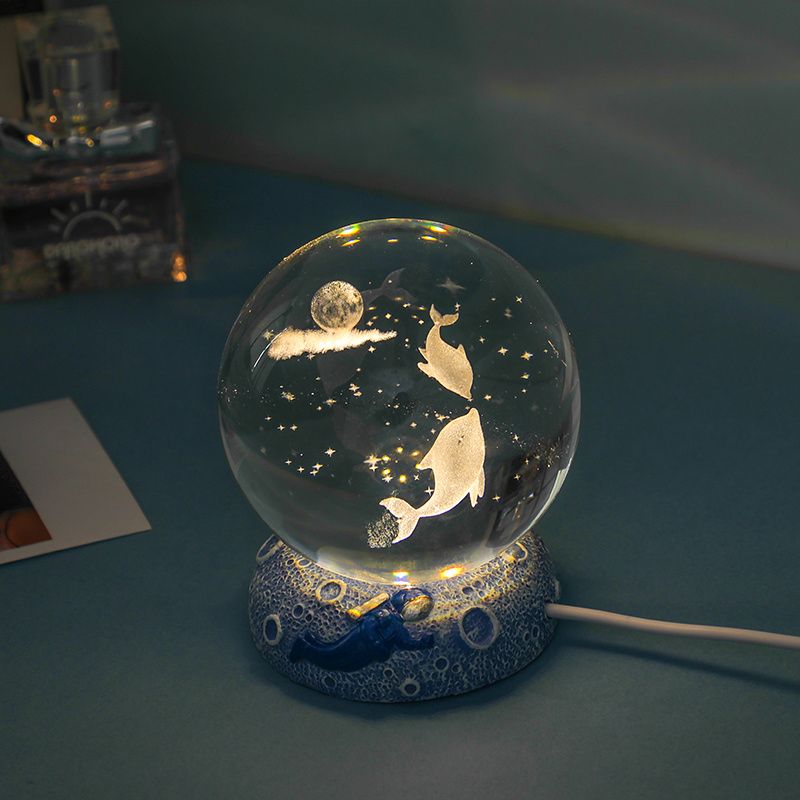 Ocean Series Crystal Ball Night Light – Glowing Desktop Ornament with Sea Creature Scenes