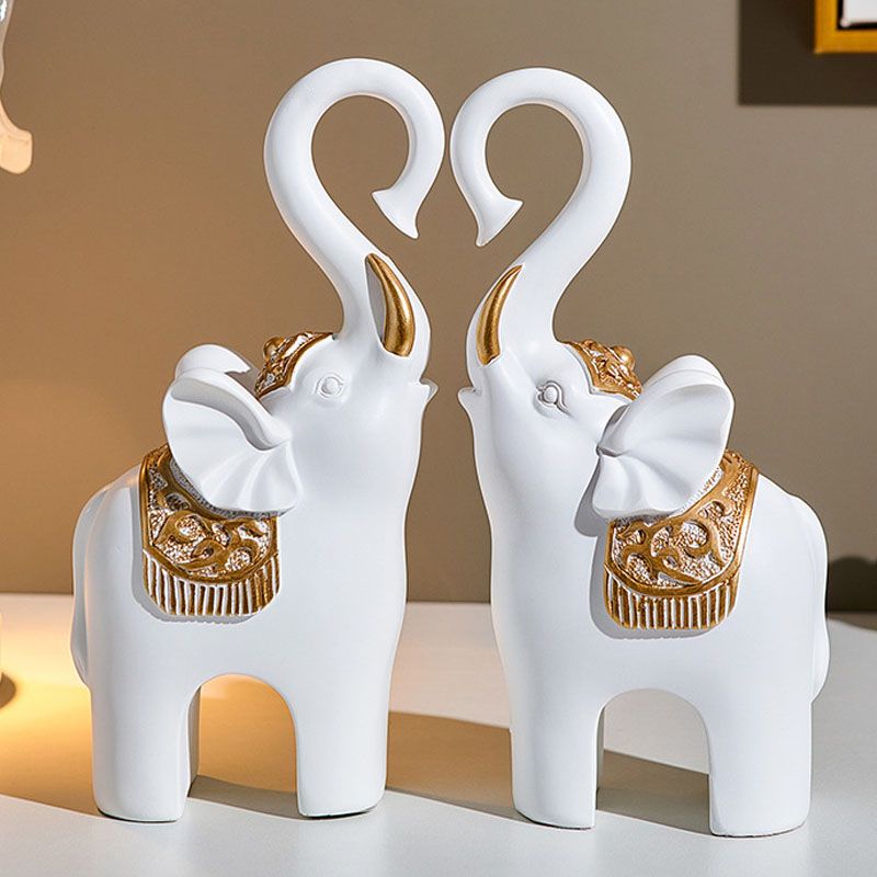 Resin Couple Elephant Figurines – Nordic Animal Statues for Home Office Tabletop Decor