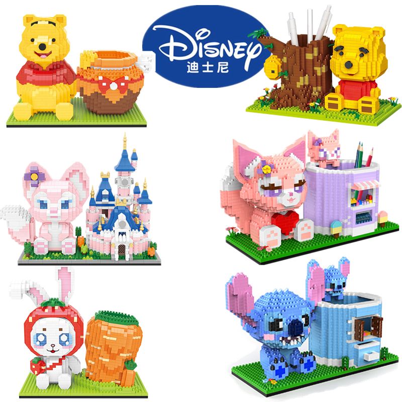 Disney Series Building Block Pen Holder – Stitch Winnie the Pooh DIY Puzzle Assembly Toy and Desk Organizer
