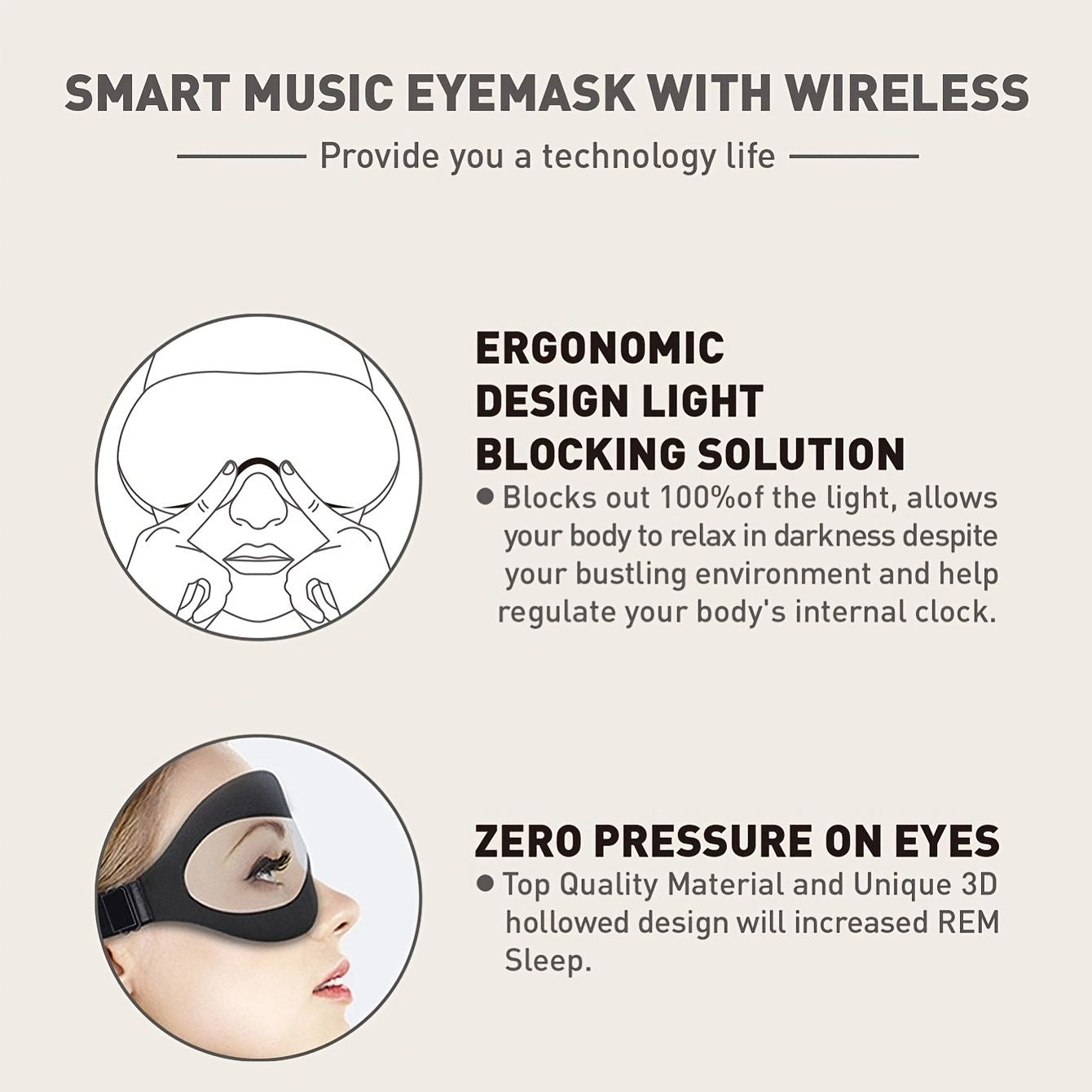 Wireless Sleep Mask Headphones — Bluetooth Music Eye Mask for Side Sleepers, Ultra0Soft Thin Speakers for Men & Women