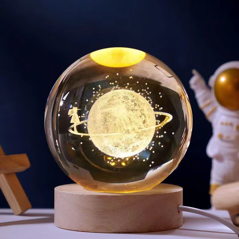 3D Crystal Ball Night Light – Galaxy & Space Desktop Lamp with Wood Base
