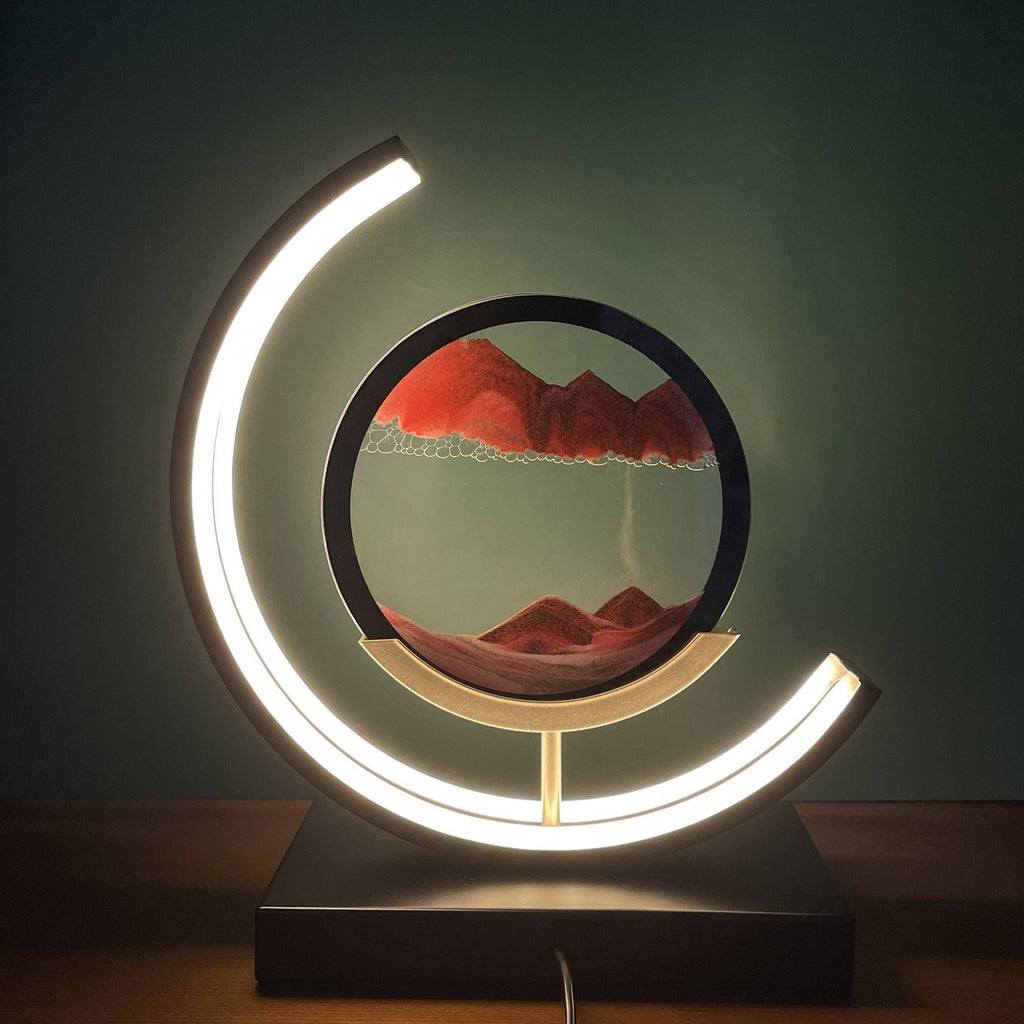 3D Moving Sand Art Lamp – LED Round Sandscape Light with Stand (3 Colors) for Relaxation, Home & Office Décor