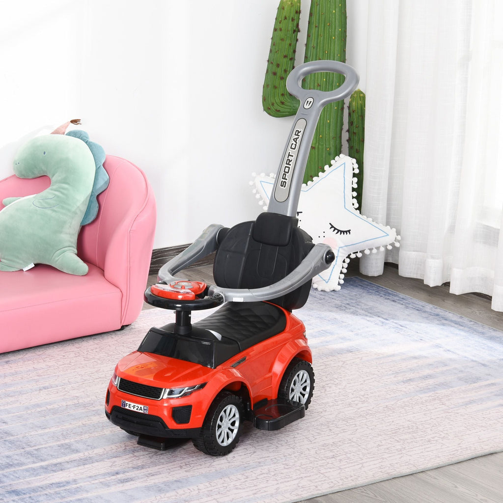 Kids 3‑in‑1 Push Car Ride‑On Stroller – Sliding Walking Toy with Horn, Music & Safety Bar (Red)