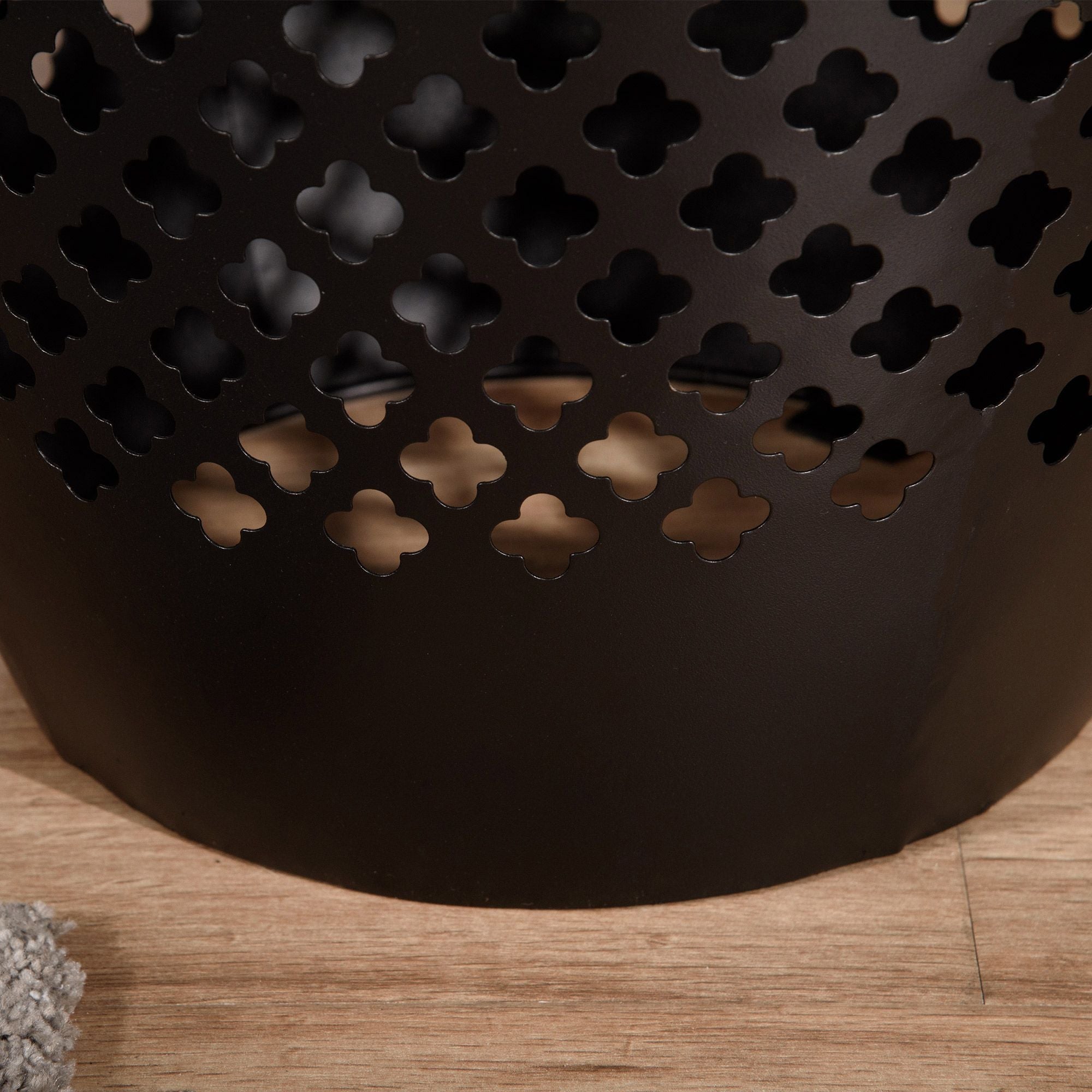 12.5" Steel Outdoor Side Table | Round Hollow Drum Patio Accent Table, Black