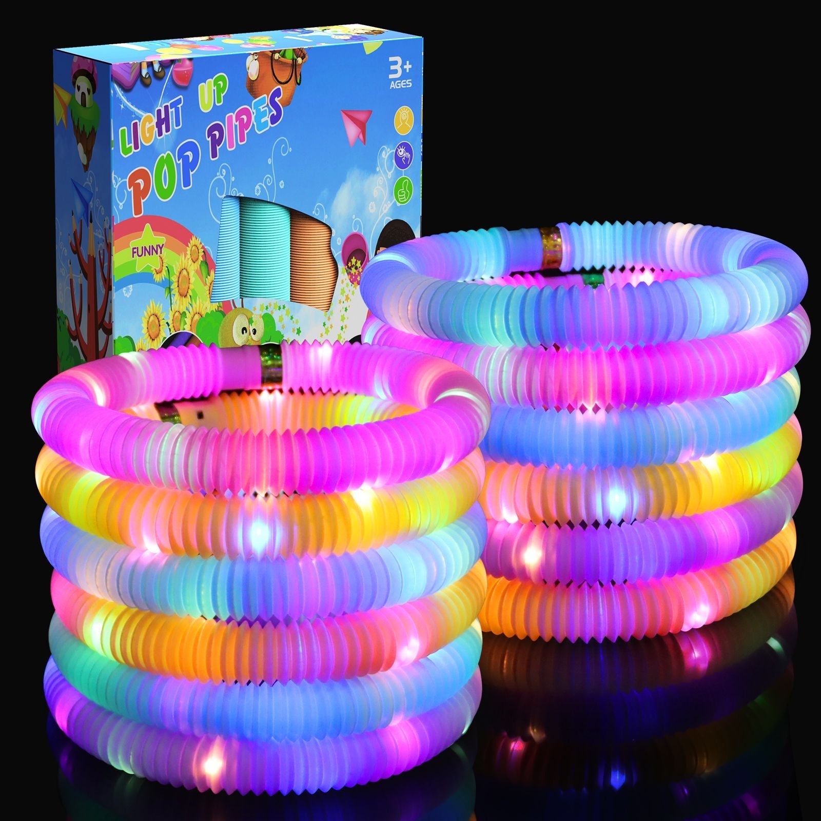 LED Glow Pop Tubes – Light Up Sensory Toy for Kids Party Christmas Holiday Gift