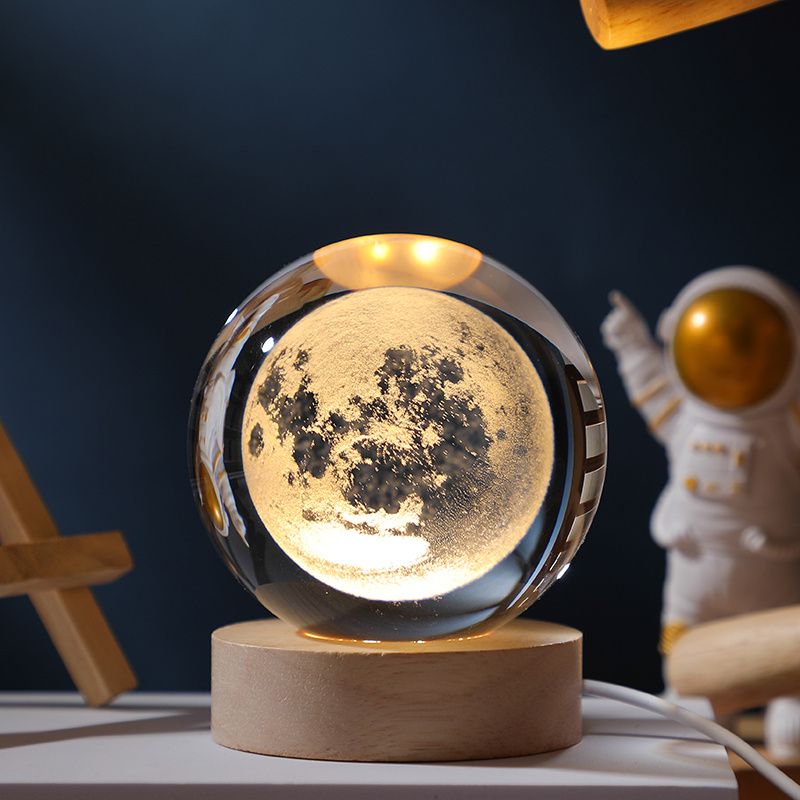 3D Crystal Ball Night Light – Galaxy & Space Desktop Lamp with Wood Base
