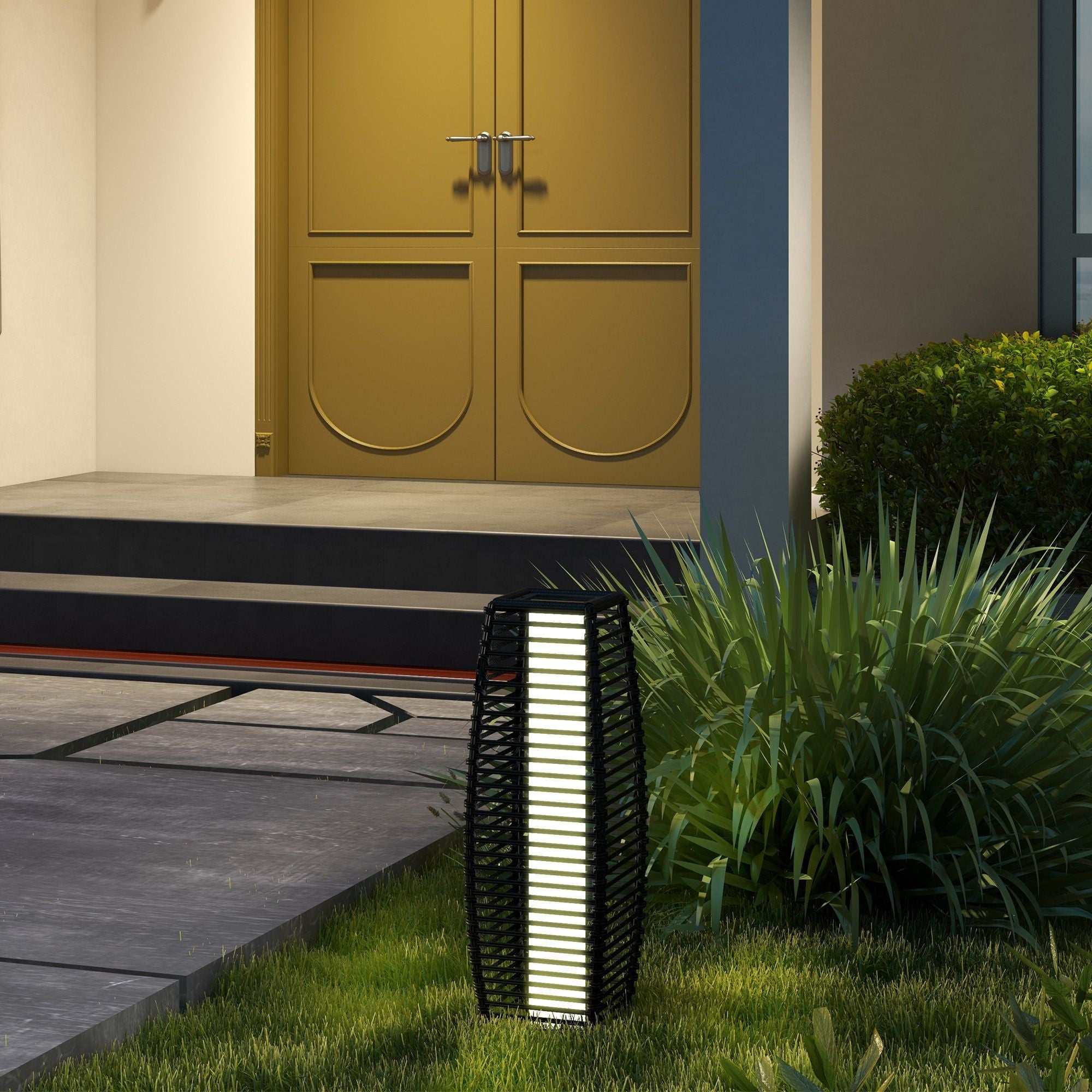 Solar Rattan Floor Lamp – Outdoor Waterproof Garden Lantern with Auto On/Off LED, Black