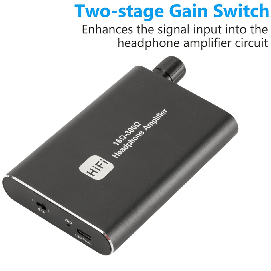 Portable HIFI Headphone Amplifier — 16-300Ω Earphone AMP with 3.5mm Audio & USB Cable