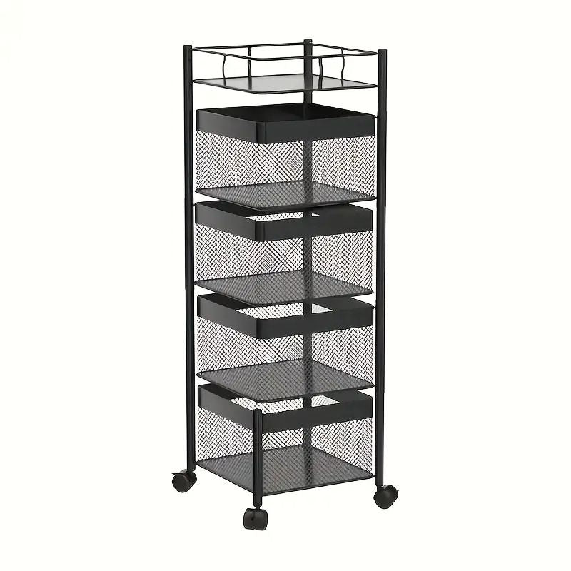 5-Tier Rotating Kitchen Storage Shelf on Wheels – Metal Multi-Purpose Organizer