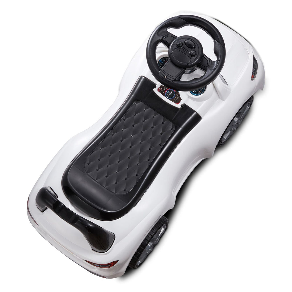 Ride‑On Push Car for Toddlers (Ages 1–3) – Sit‑to‑Stand Racer with Music Steering Wheel & Under‑Seat Storage – White
