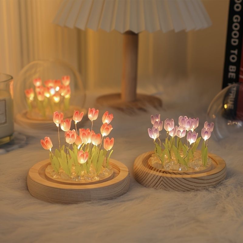 Tulip Glass Dome Night Light – LED Flower Lamp Gift for Women Mom Birthday Christmas