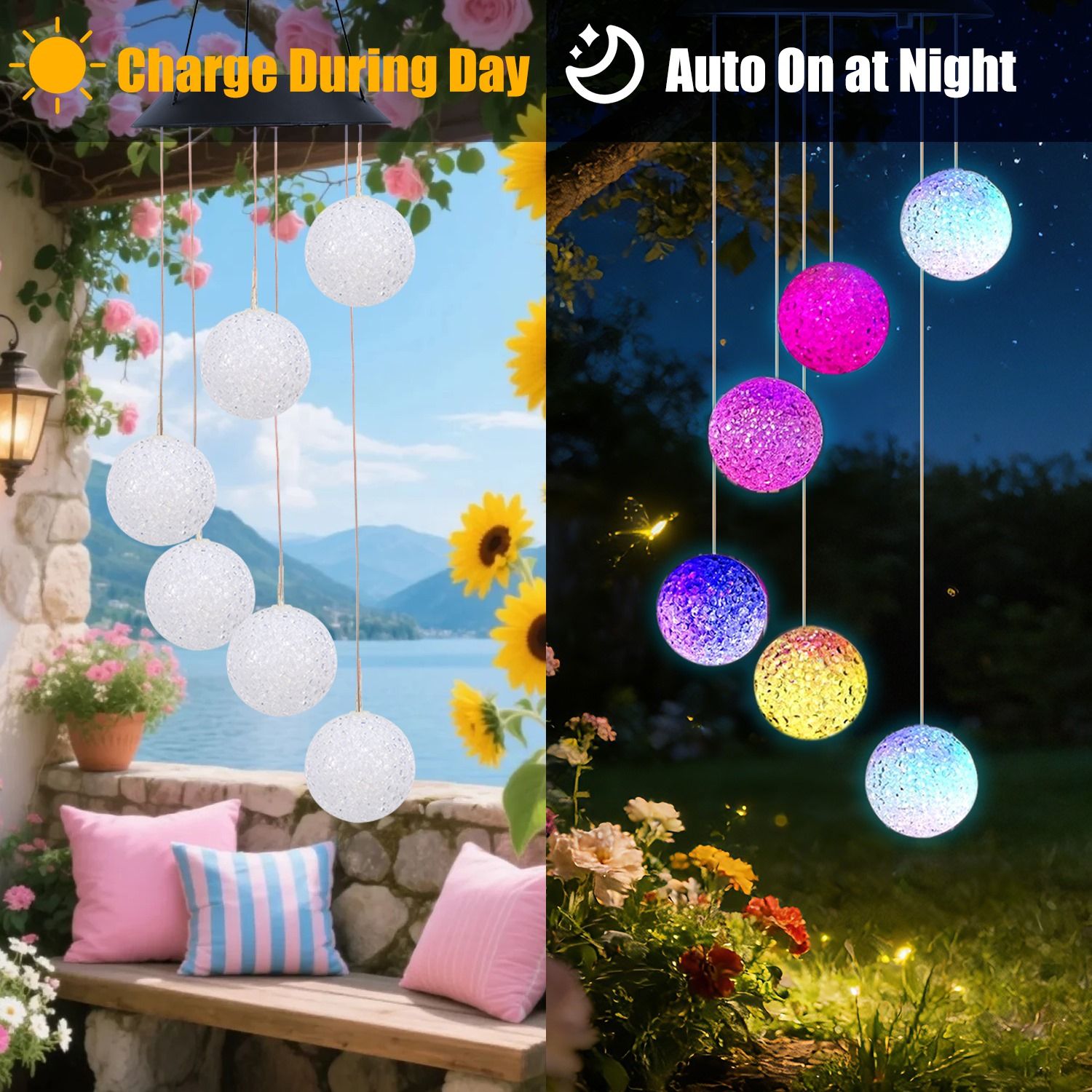 Solar Ball Wind Chime – 7 Color Changing LED Outdoor Garden Decor, IPX4 Waterproof