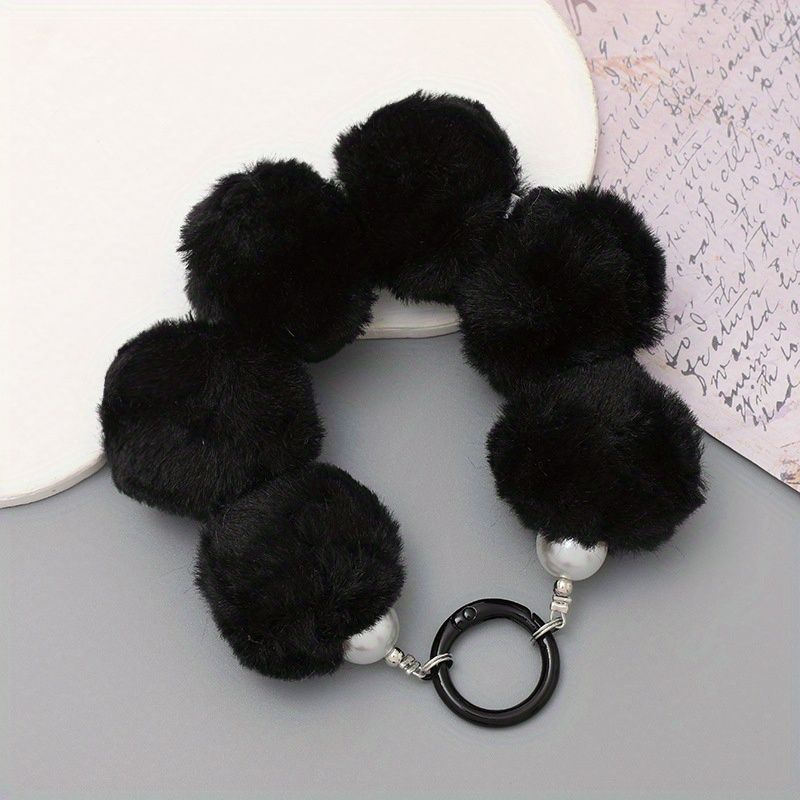 Plush Phone Chain Keychain with Beaded Anti‑Loss Strap