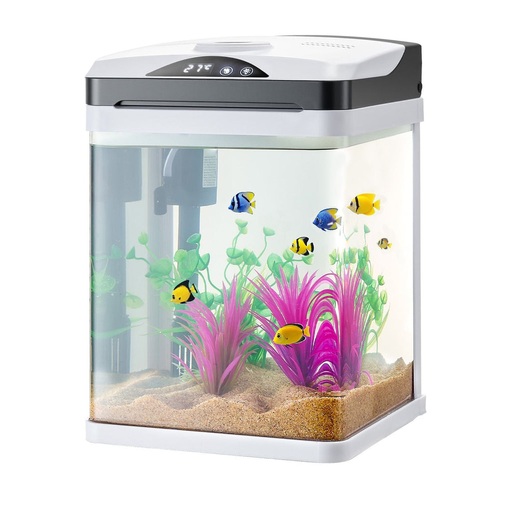 Aquarium en verre à LED de 7,5 litres – Cuve ultra-claire avec affichage de la température, éclairage 7 couleurs et système autonettoyant