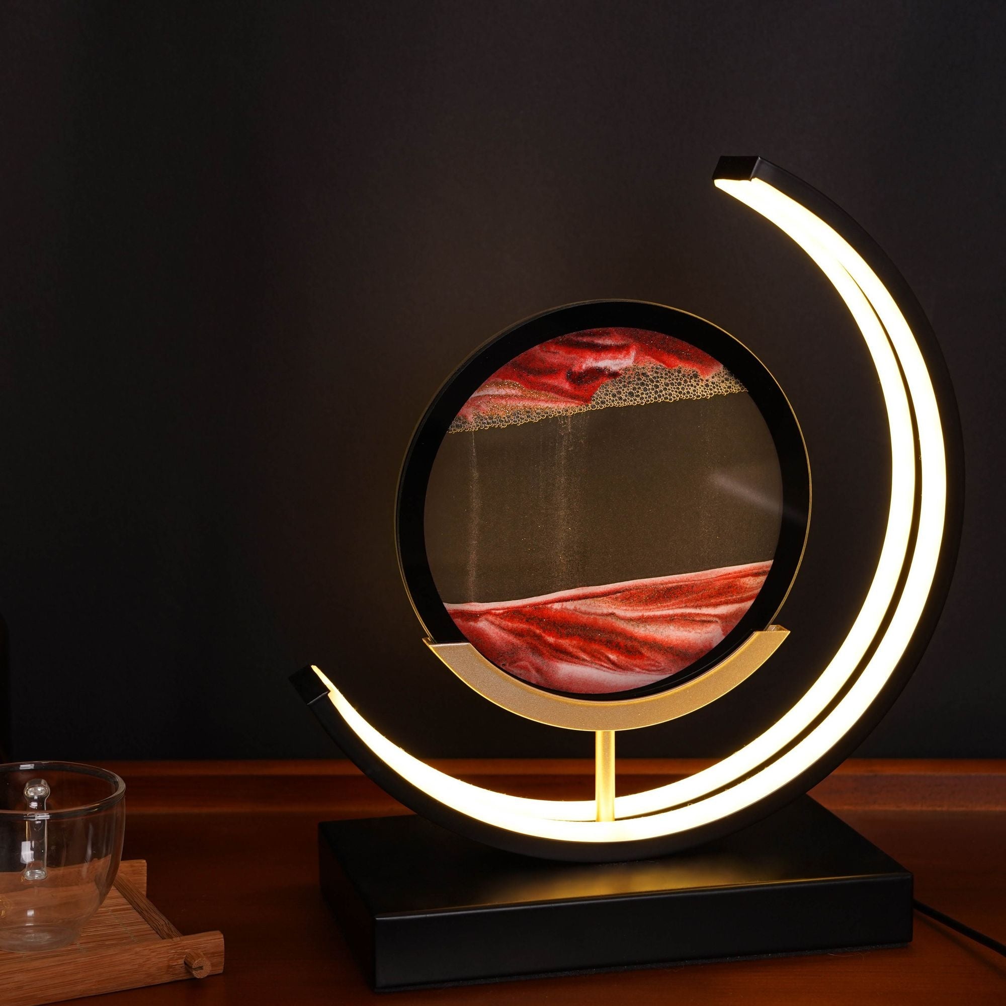 3D Moving Sand Art Lamp – LED Round Sandscape Light with Stand (3 Colors) for Relaxation, Home & Office Décor