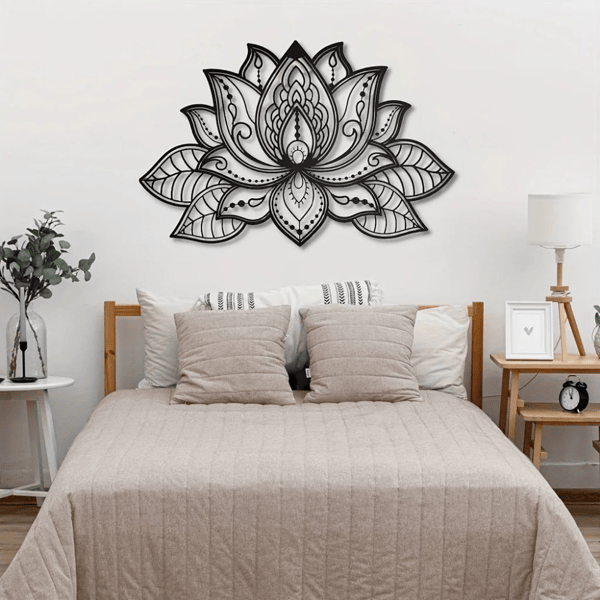 Black Metal Lotus Flower Wall Art – Boho Mandala Decor for Home & Meditation Spaces