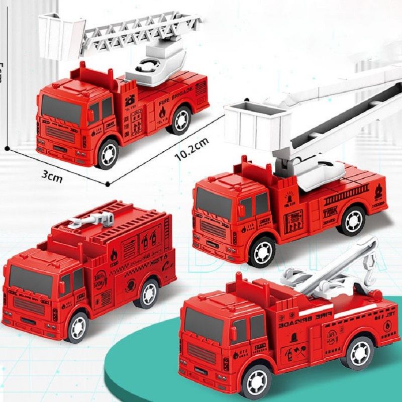 Mini Pull-Back Fire Truck Toy Set – 4-Piece Ladder Fire Fighting Car Model for Kids