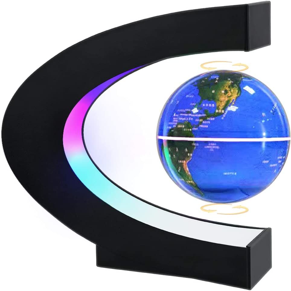 Magnetic Levitating Globe with LED Lights – Floating World Map Desk Decor & Cool Tech Gift for Men, Kids, Office & Home