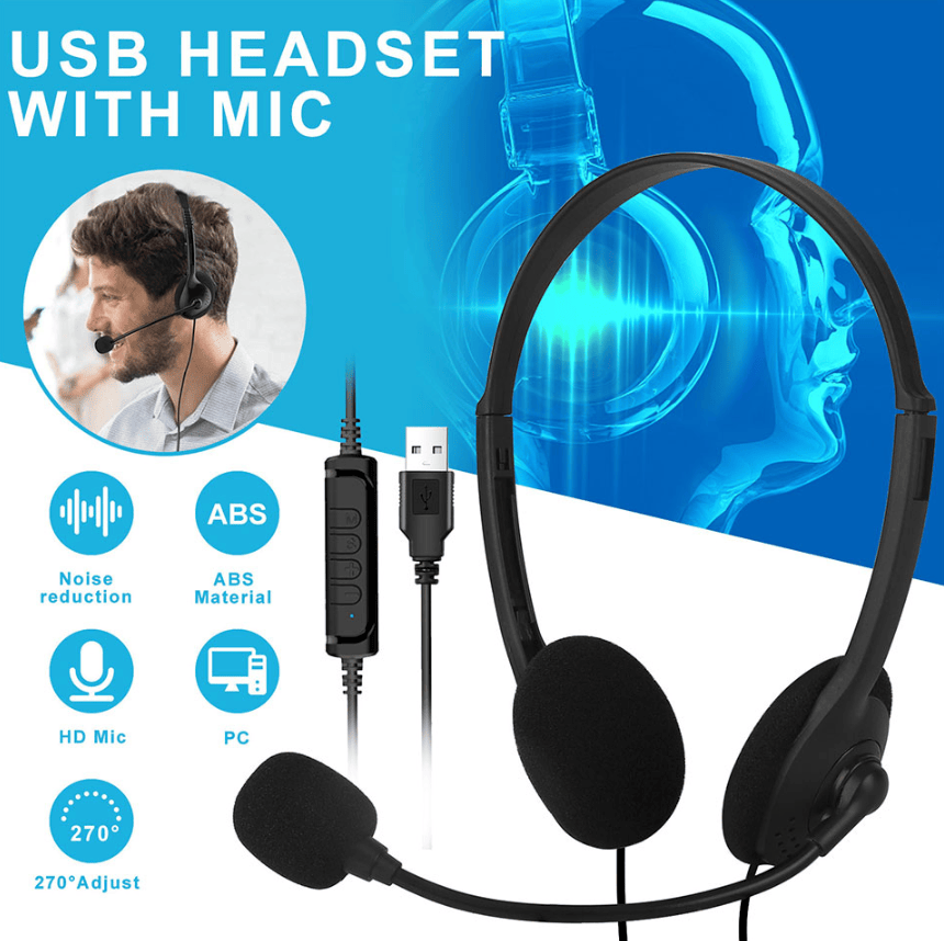 USB Headset with Noise Cancelling Microphone for PC — Computer Headphone for Calls, Chat & Work From Home