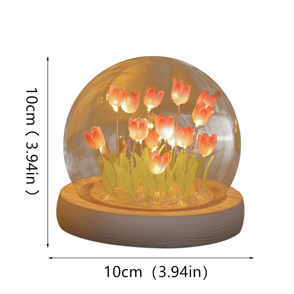 Tulip Glass Dome Night Light – LED Flower Lamp Gift for Women Mom Birthday Christmas