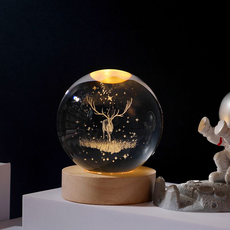 3D Crystal Ball Night Light – Galaxy & Space Desktop Lamp with Wood Base